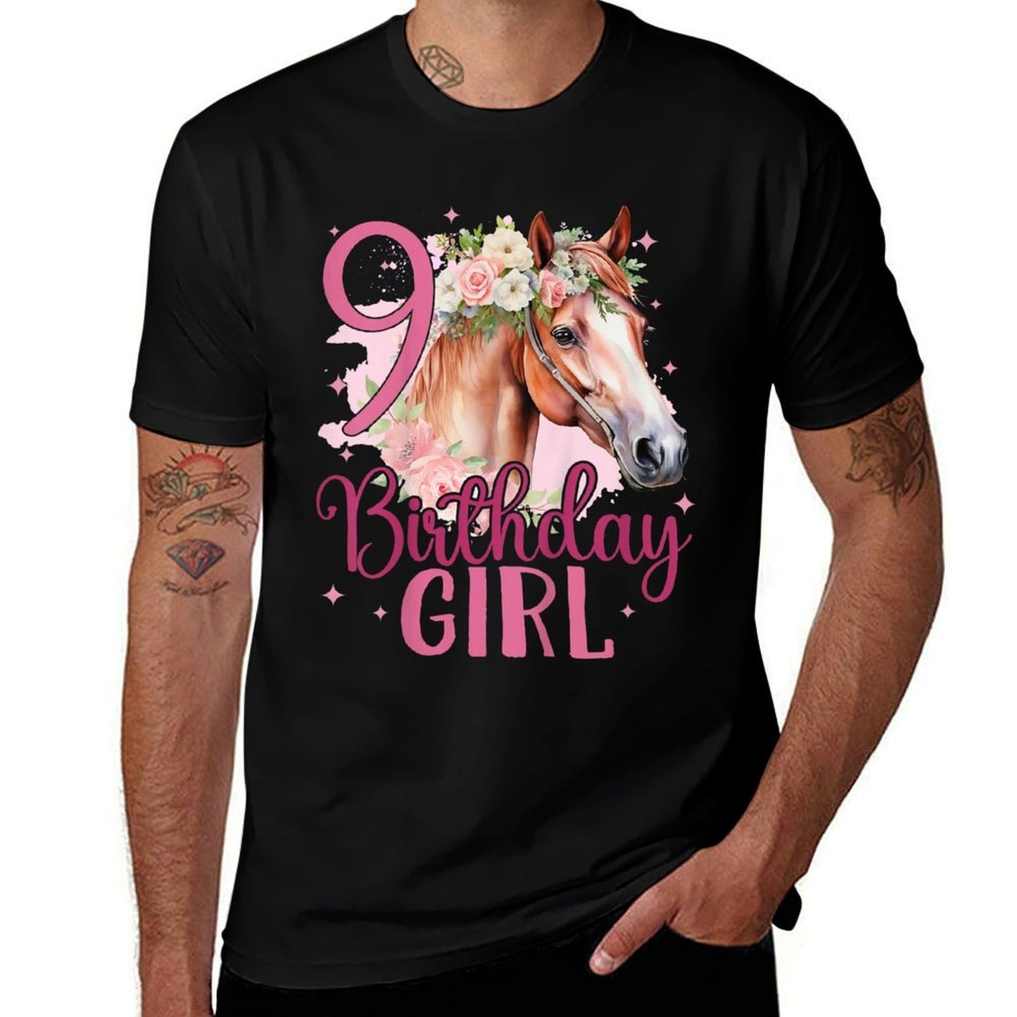 Kids 9th Birthday Horse Girl 9 Years Old Nine 9 Birthday Girl Comfortable T-Shirt