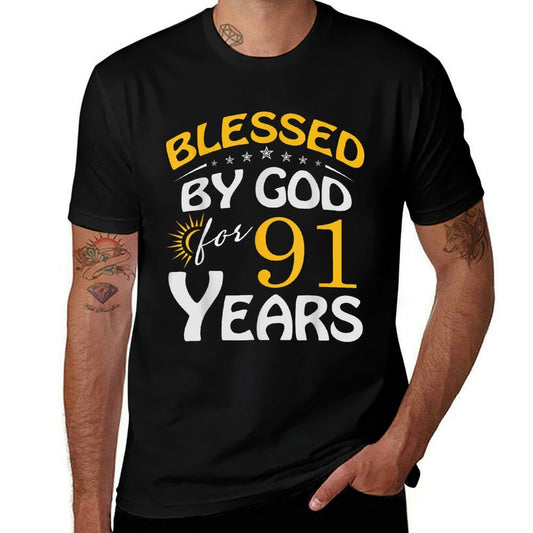Vintage Blessed by God For 91 Years Old Happy 91st Birthday  Breathable T-Shirt