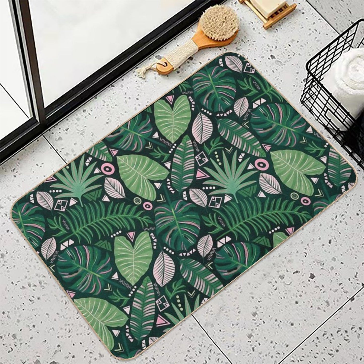Aztec Jungle Leaves  Slip-Resistant Bath Mat