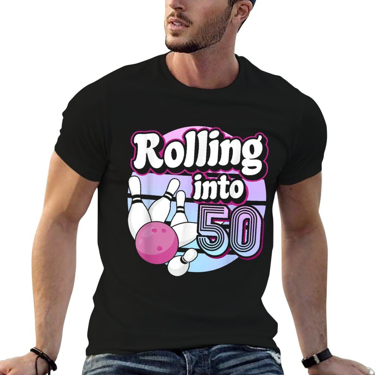 Rolling Into 50 Bowling 50th Birthday  Heathered Texture T-Shirt