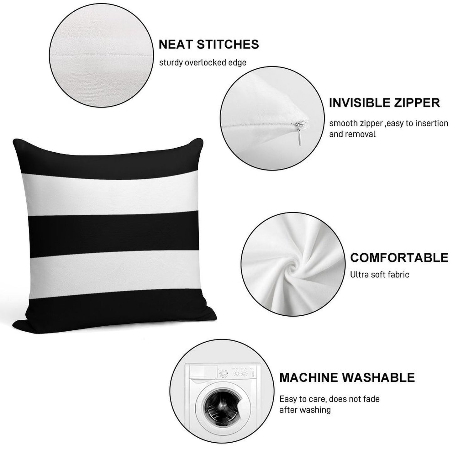 Black & White Wide Horizontal Stripes #2 Soft Gift Ready Throw Pillow
