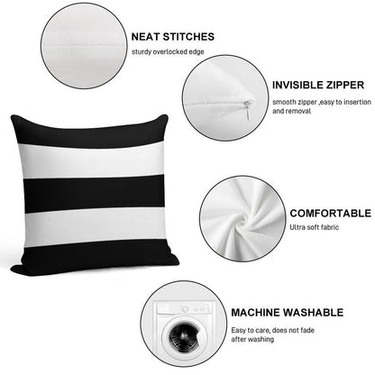 Black & White Wide Horizontal Stripes #2 Soft Gift Ready Throw Pillow