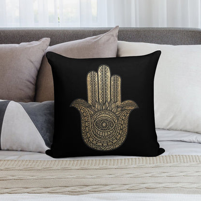 Golden Hamsa Hand Soft Hidden Zipper Throw Pillow