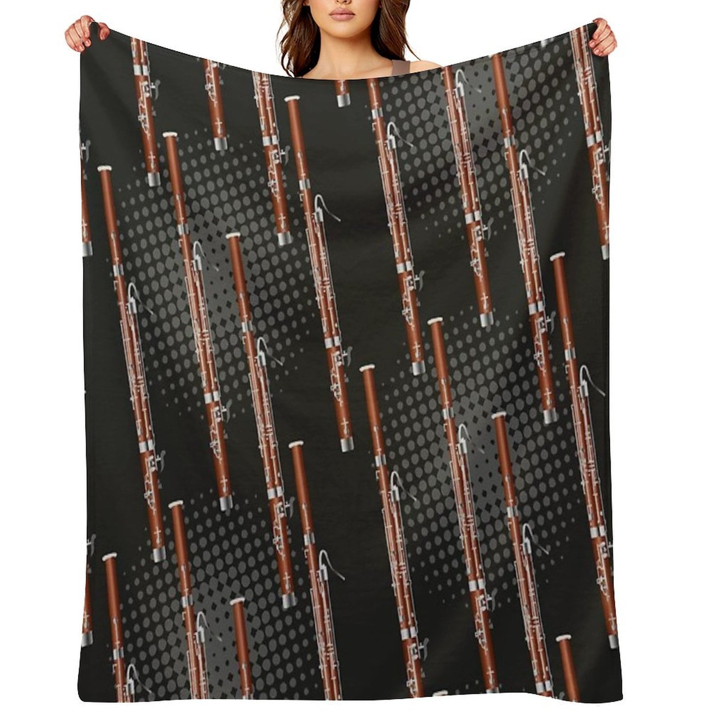Bassoon on Black  Gray Machine-washable Throw Blanket