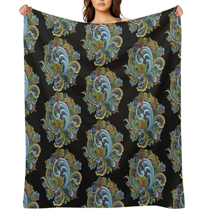 Traditional Norwegian Telemark Rosemaling Velvety-soft Throw Blanket