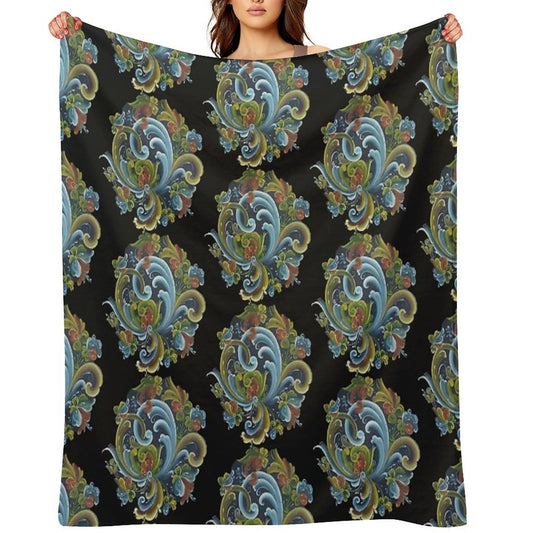 Traditional Norwegian Telemark Rosemaling Velvety-soft Throw Blanket