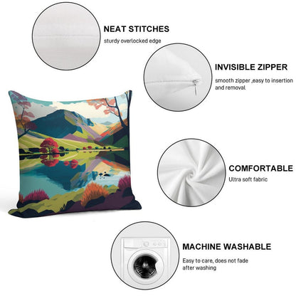 Vibrant Landscape of The Lake District Soft Anti-Pilling Throw Pillow