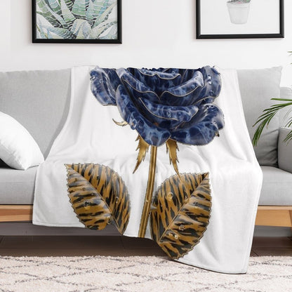 Blue Lapis Lazuli Rose with Golden Tiger Leaves Travel-friendly Throw Blanket