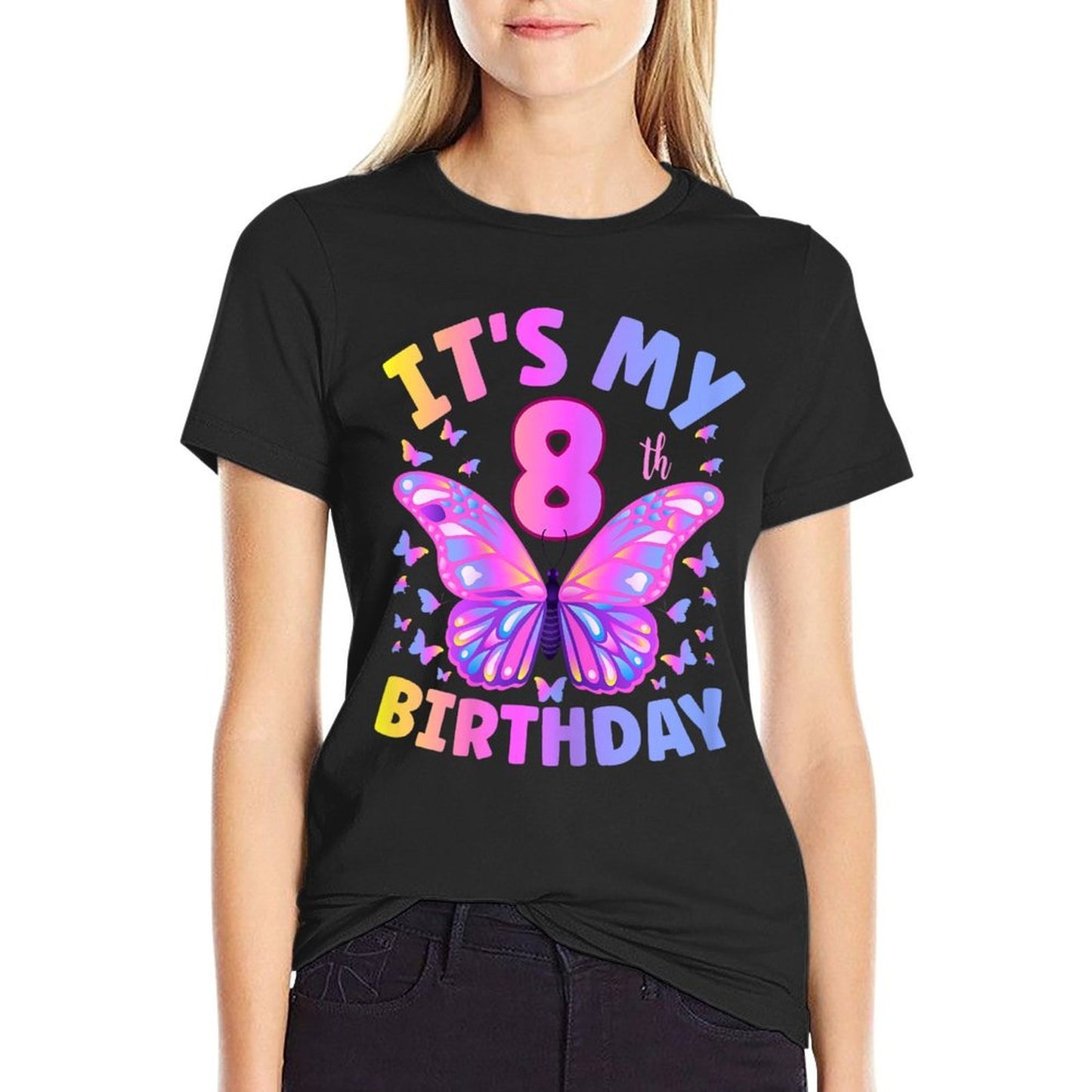 8th Birthday For Girls 8 Year Old Butterfly Birthday  Eco-friendly Material T-Shirt