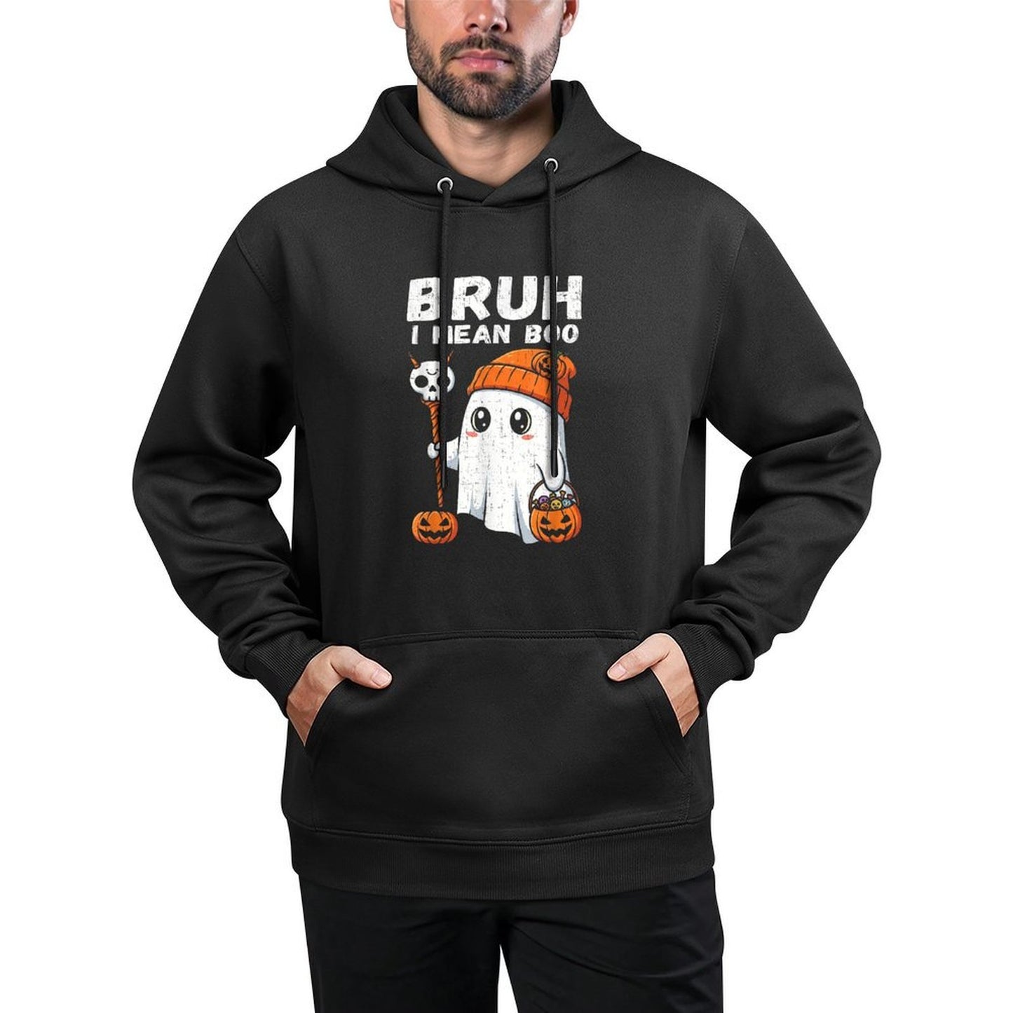 Bruh I Mean Boo Cute Boo Pumpkin Funny Halloween Men Women Layering Staple Hoodie