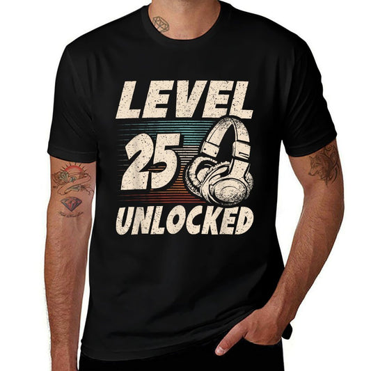 Level 25 Unlocked Retro Gaming 25 Years Old 25th Birthday  Slim-fit Cut T-Shirt
