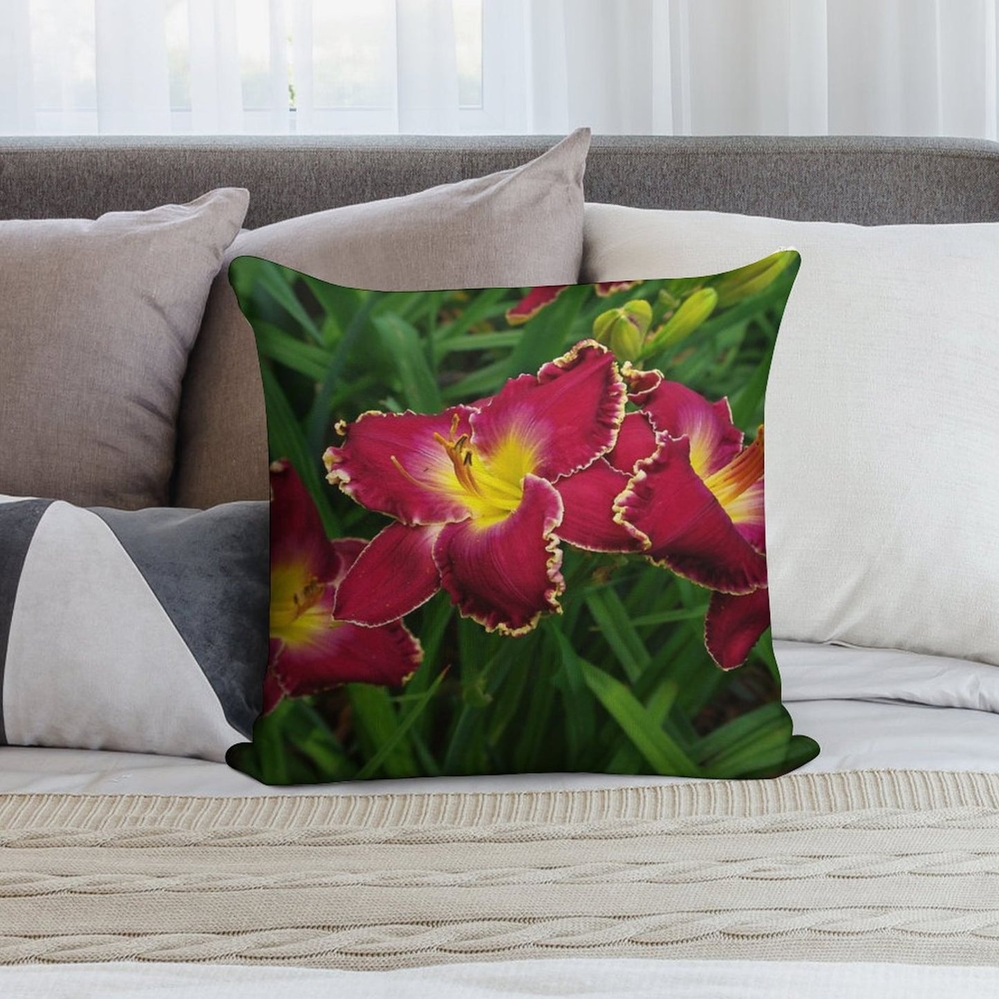 Rich Red Daylilies Soft Washable Throw Pillow