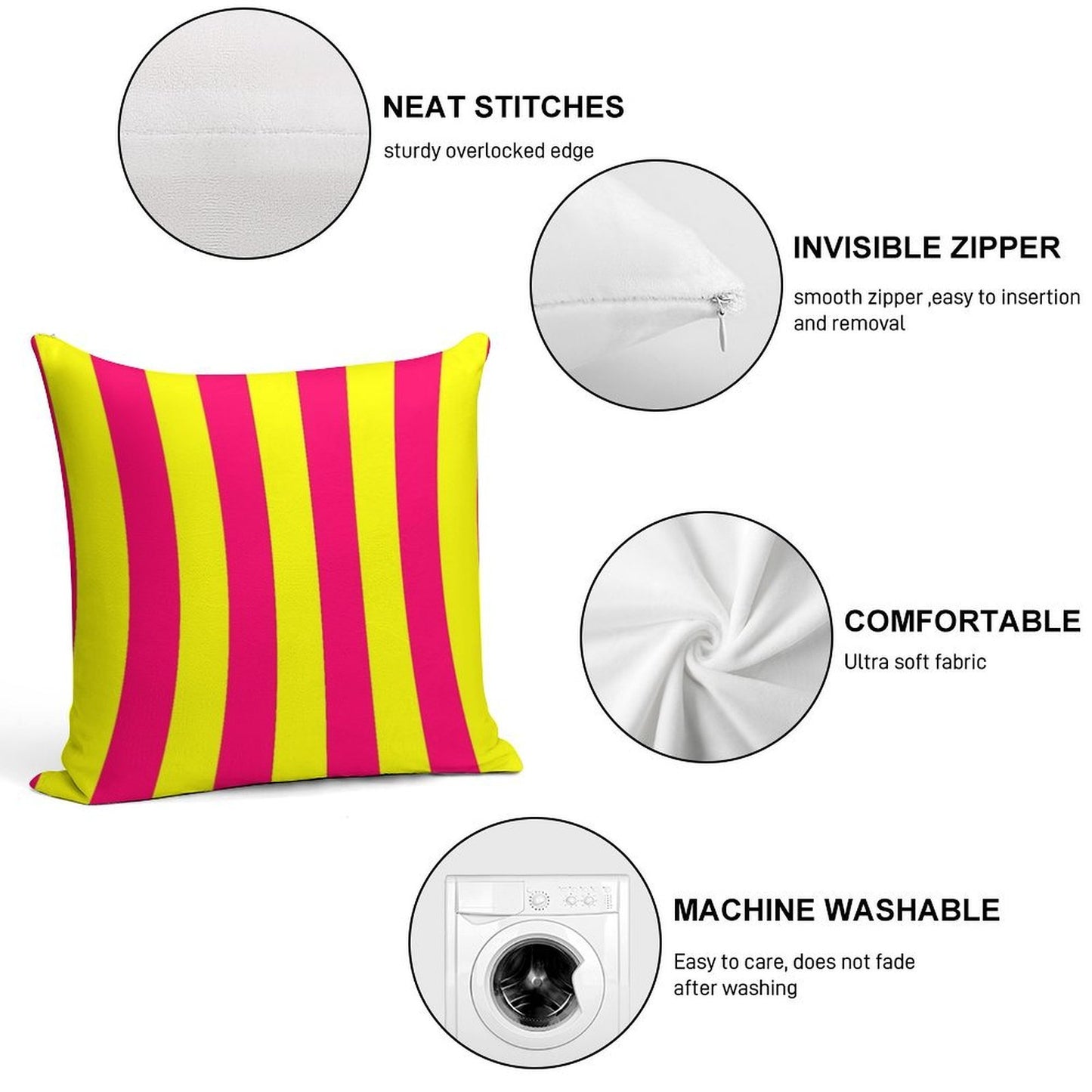 Bright Neon Pink And Yellow Vertical Cabana Tent Stripes Soft Multiple Sizes Throw Pillow