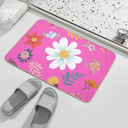 Random Floral Pattern 11 Neon Pink Background Color  High-Traffic Bath Mat