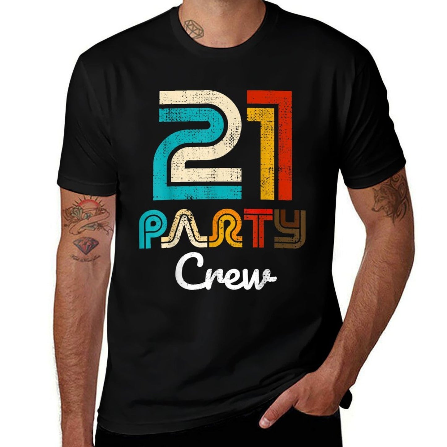 21 Party Crew - 21 Year Old Vintage 2002 21st Birthday Gift  Rolled Sleeves T-Shirt