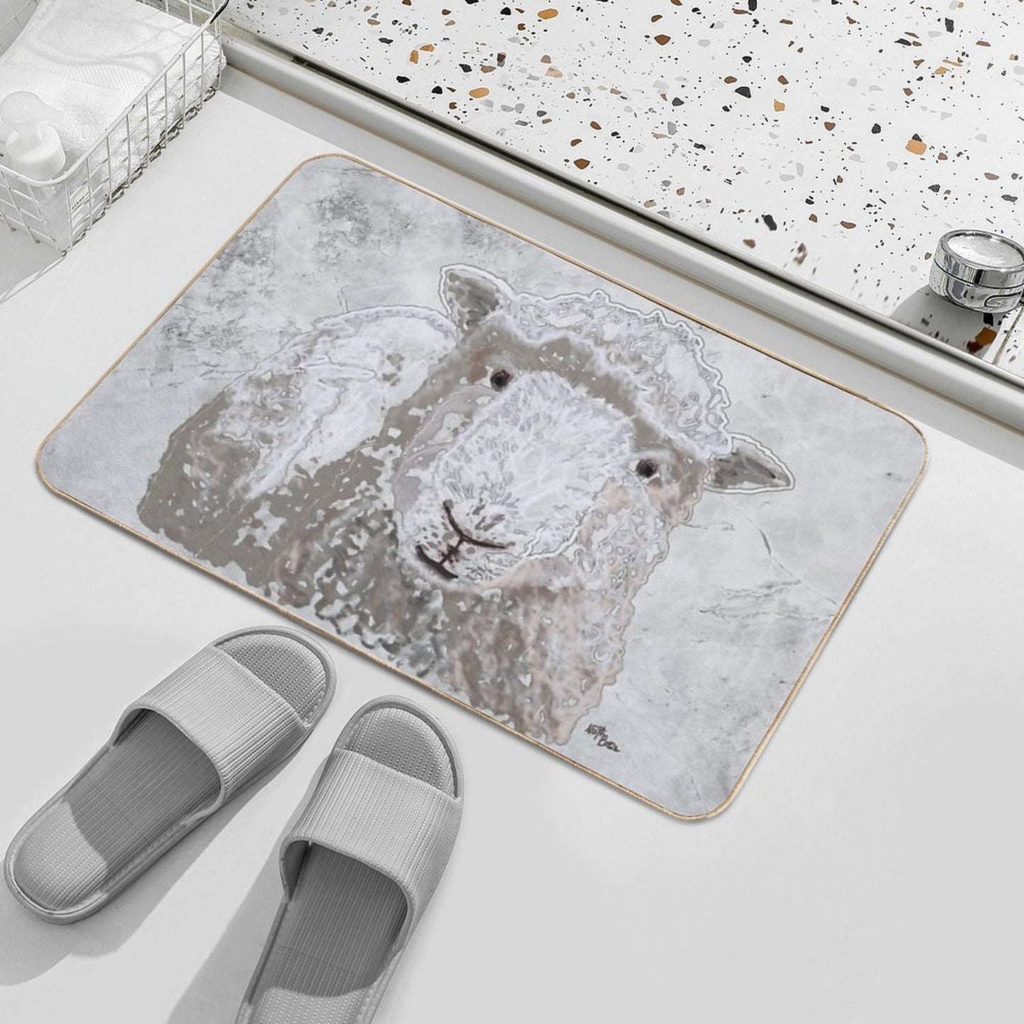 Sheep in Winter  Animal Decor Durable Bath Mat