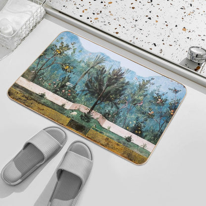 ANTIQUE ROMAN WALL PAINTING Flower Garden Flying Birds Pine,Quince And Apple Trees  Multi-Purpose Bath Mat