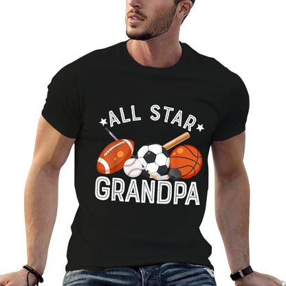All Star Grandpa Of The Birthday Boy Basketball Soccer Sport  Fade-proof Color T-Shirt