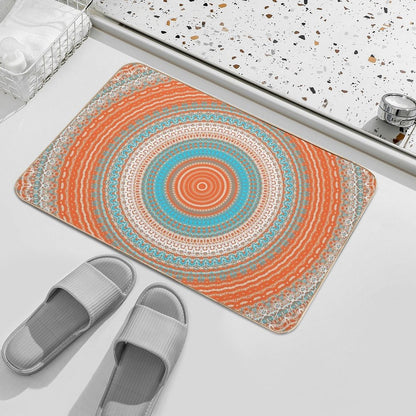 Coral Turquoise Mandala Design  Repositionable Bath Mat