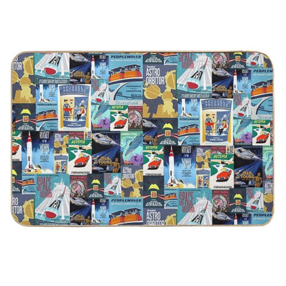 Tomorrowland Theme Park Vintage Ride Attraction Posters  Stain-Proof Bath Mat