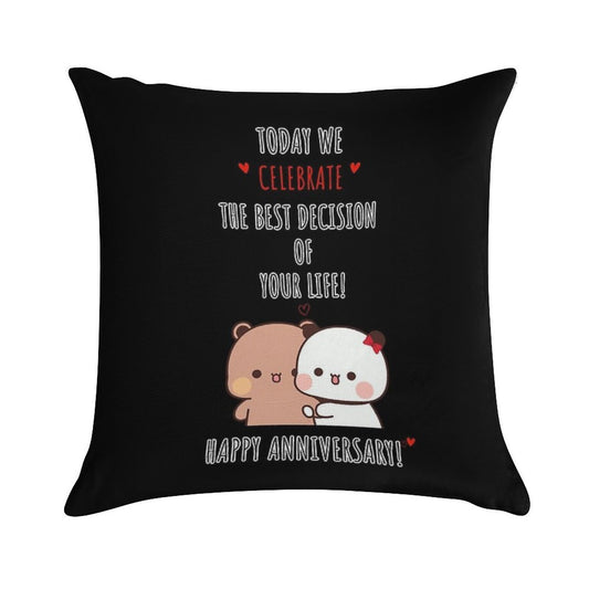 Happy Anniversary from DuDu Bear And BuBu Panda Soft Skin-Friendly Throw Pillow