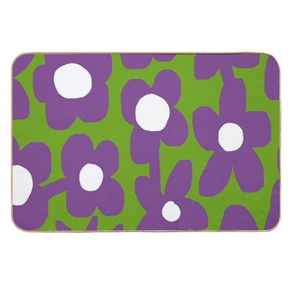 Iconic Retro Scandinavian Summer Flowers in Green And Purple  Versatile Bath Mat