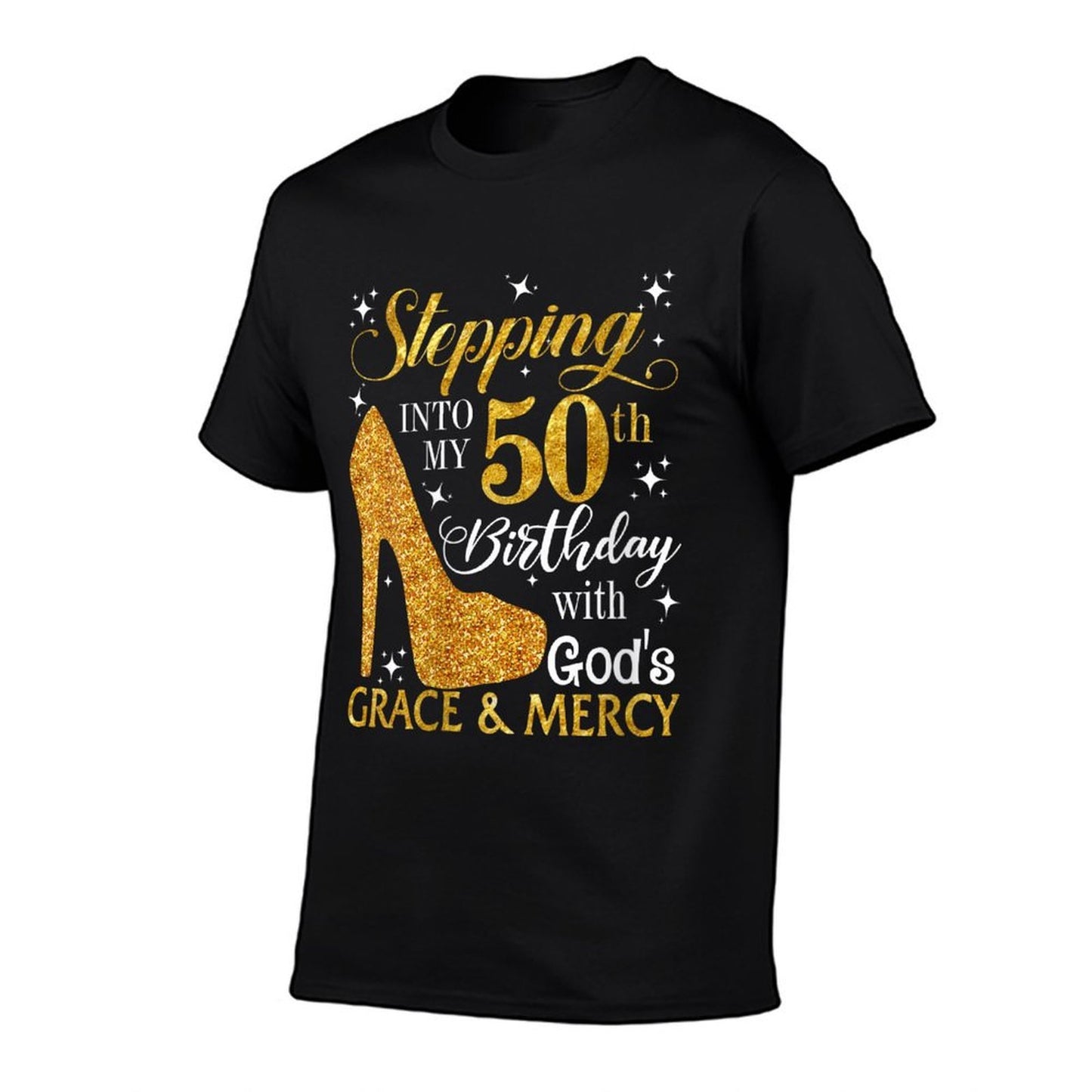 Womens Stepping Into My 50th Birthday with God's Grace & Mercy  Summer-ready Fabric T-Shirt