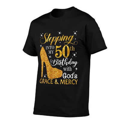 Womens Stepping Into My 50th Birthday with God's Grace & Mercy  Summer-ready Fabric T-Shirt