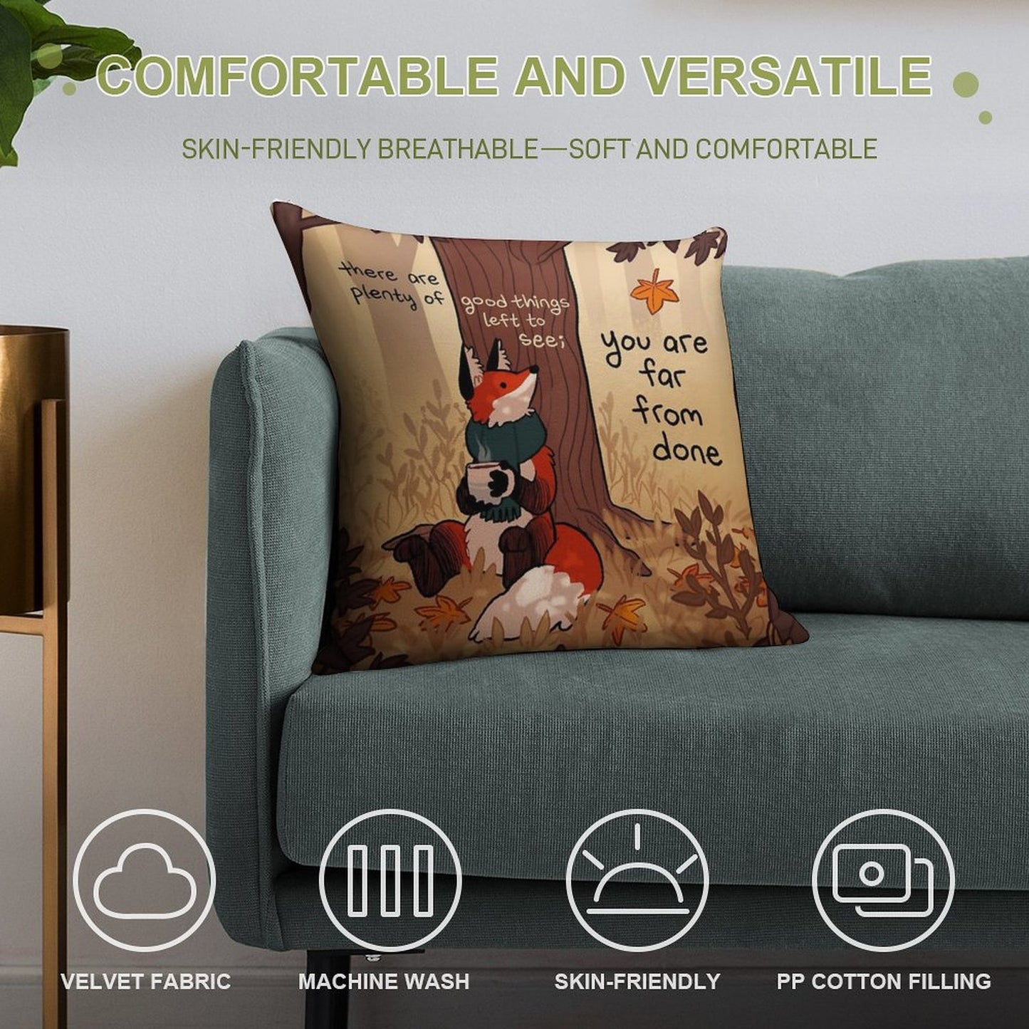 You Are Far From Done Autumn Forest Fox Soft Short Plush Fabric Throw Pillow