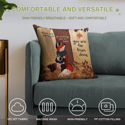 You Are Far From Done Autumn Forest Fox Soft Short Plush Fabric Throw Pillow