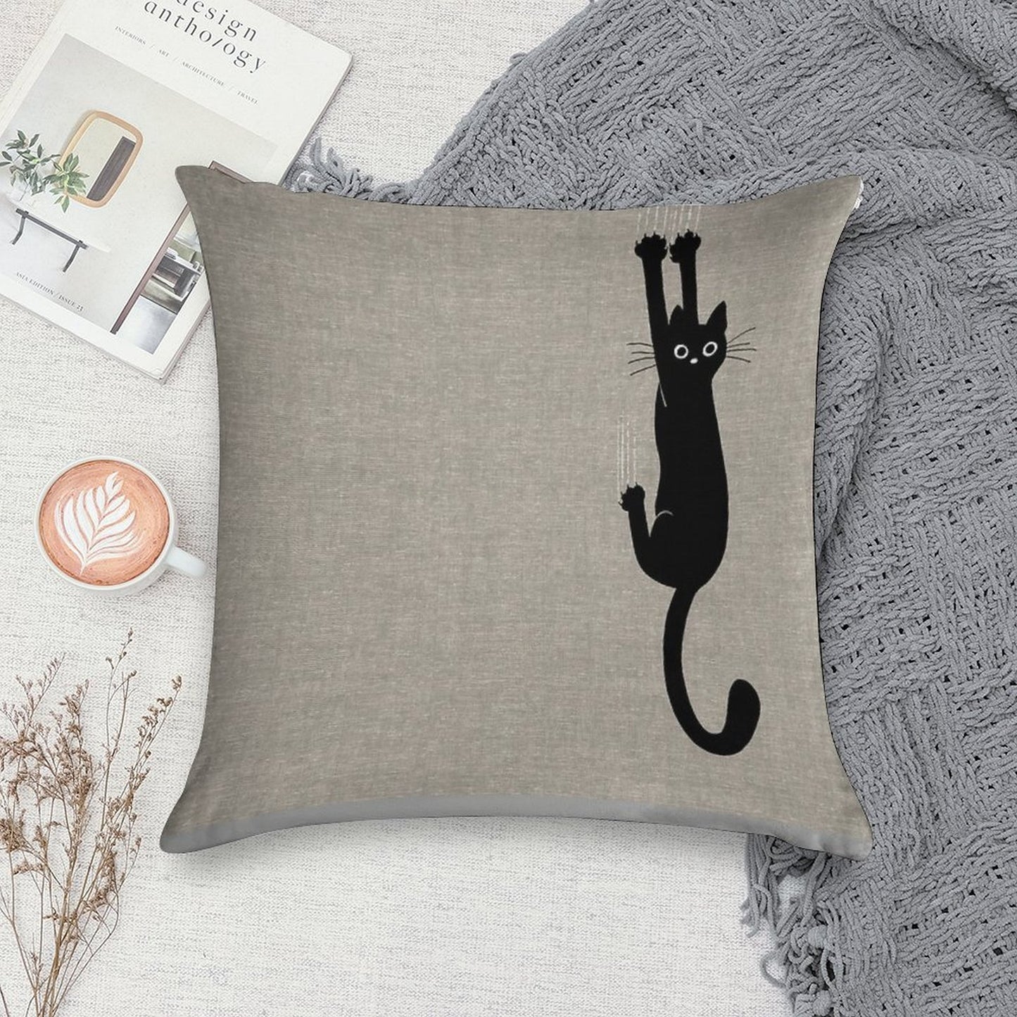 Black Cat Holding On Soft Durable Construction Throw Pillow