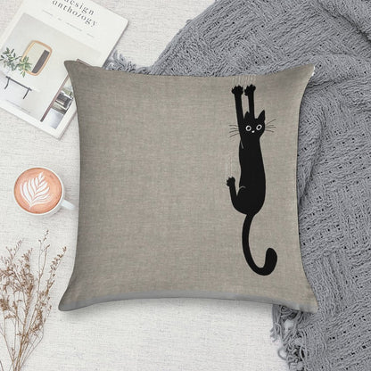 Black Cat Holding On Soft Durable Construction Throw Pillow