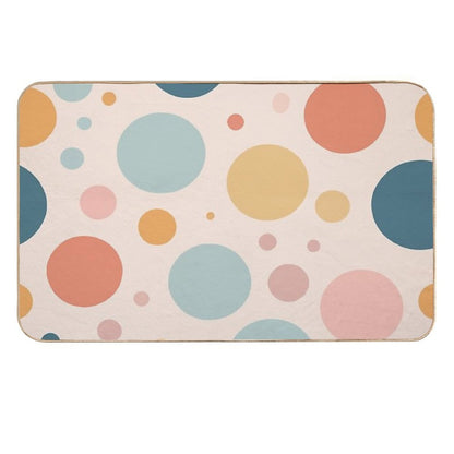 A Design of A Polka Dots Pattern in Soft Pastel Colors with A Gentle, Subtle Arrangement of Dots.  Rapid-Drying Bath Mat