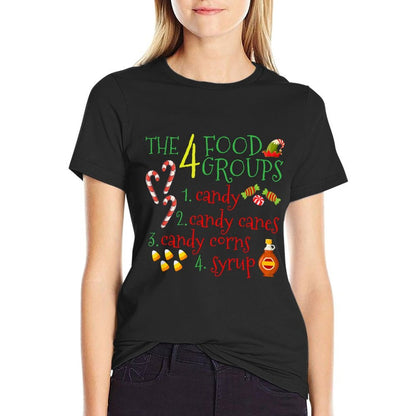 The 4 Elf Food Groups Funny Christmas Candy Cane  Rolled Sleeves T-Shirt