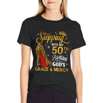 Stepping Into My 50th Birthday with God's Grace & Mercy  Heathered Texture T-Shirt