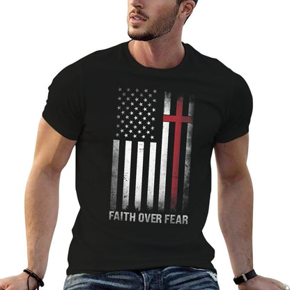 Christian US USA Flag American Christ Faith Over Fear Cross  Breathable T-Shirt
