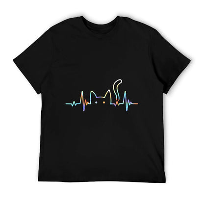 Heartbeat Cat Lover Animal Silhouette Cute Cat Summer-ready Fabric T-Shirt