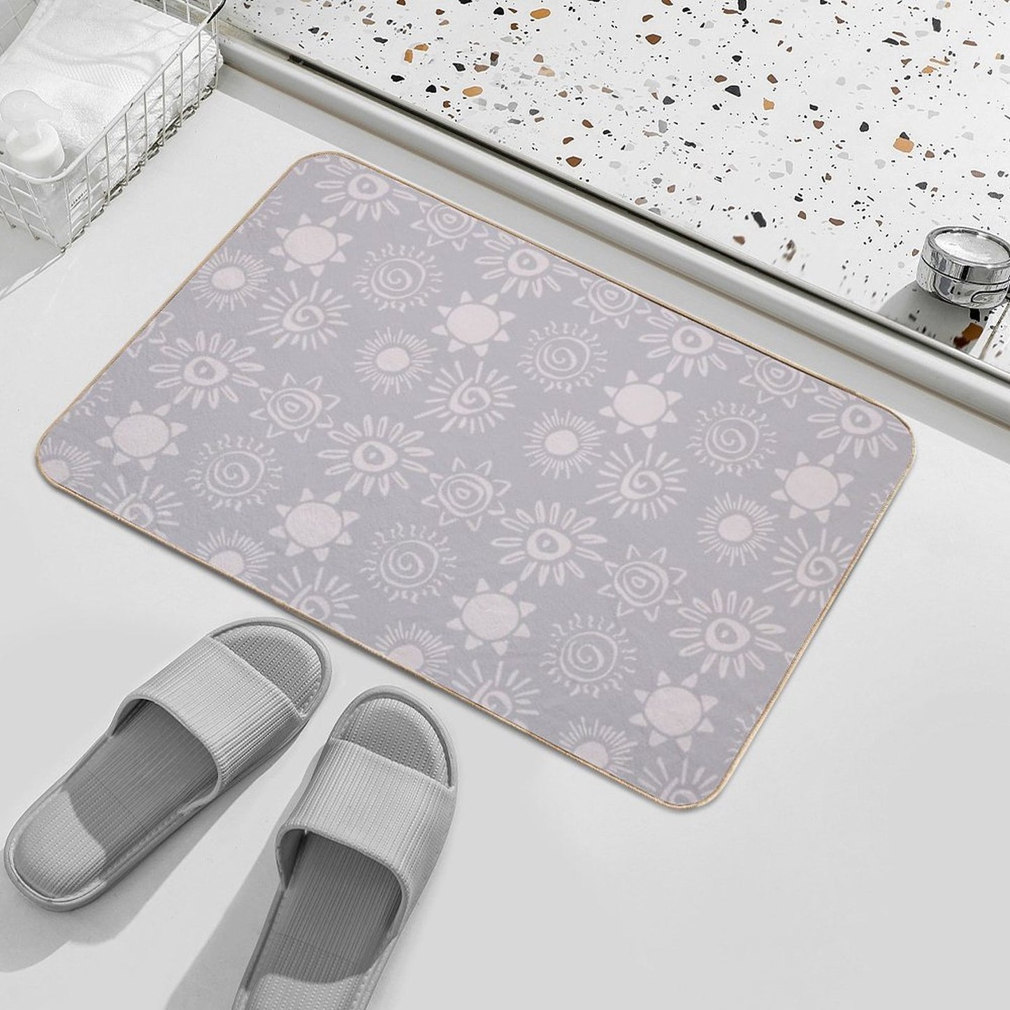Magical Sun Bohemian Dreamy Aesthetic In Muted Colors Blue Gray  Absorbent Bath Mat