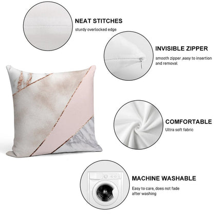 Spliced Mixed Rose Gold Marble Soft Fade-Resistant Throw Pillow