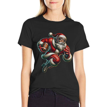 Santa Playing American Football Christmas Women Men Kids  Moisture-wicking T-Shirt