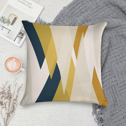 Triangular Abstract in Mustard Yellows, Navy Blue, And Blush Tones. Minimalist Geometric Soft Style Accent Throw Pillow