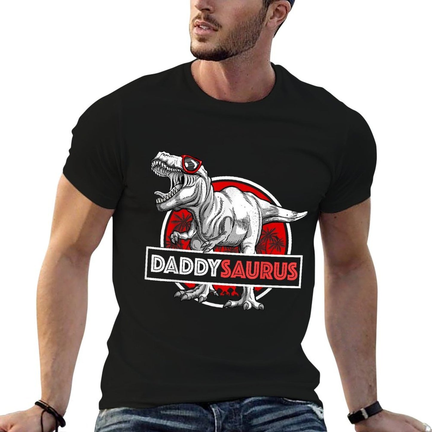 Daddysaurus T-Rex Matching Funny Father Saurus Dinosaur  Oversized Silhouette T-Shirt