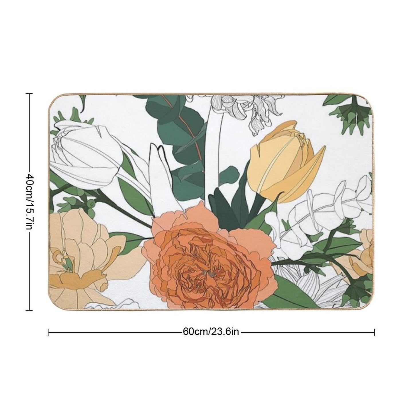 Seamless Delicate Pattern with Spring Line Flowers. Bright Spring  Roses, Tulips Illustration.  Versatile Bath Mat