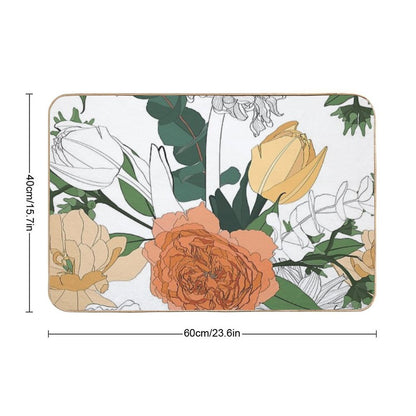 Seamless Delicate Pattern with Spring Line Flowers. Bright Spring  Roses, Tulips Illustration.  Versatile Bath Mat
