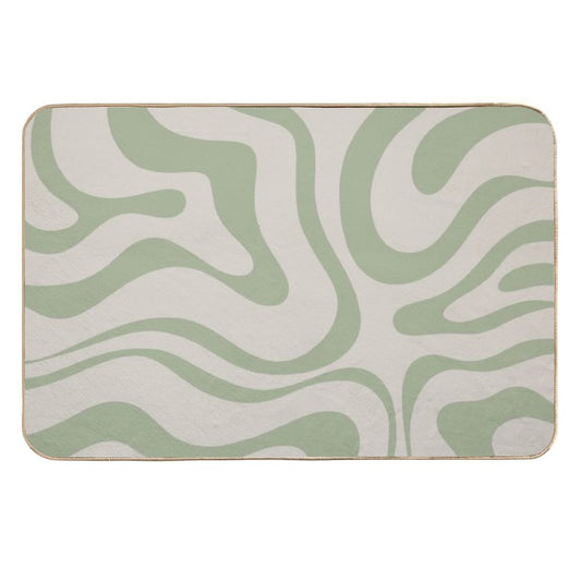 Liquid Swirl Abstract Pattern in Beige And Sage Green Durable Bath Mat