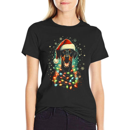 Cute Pinscher Christmas Doberman Dog with Santa Hat  Lights  Quick-drying T-Shirt