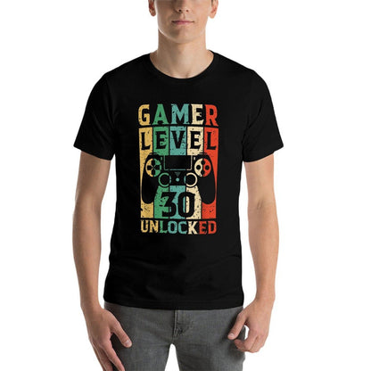 Gamer Level 30 Unlocked Video Gamer Vintage 30th Birthday  Rolled Sleeves T-Shirt