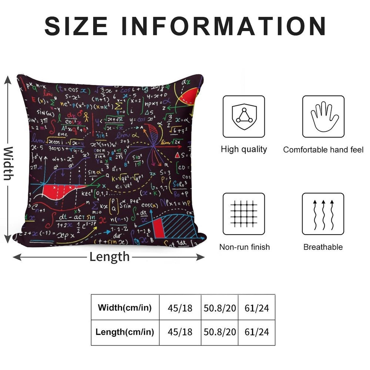 Colorful Math Design Soft Durable Construction Throw Pillow