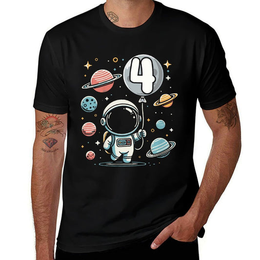 Kids 4th Birthday Astronaut Space Planet 4 Years Old  Heathered Texture T-Shirt