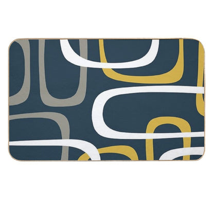 Midcentury Modern Loops Retro Pattern in Light Mustard, Grey, White, And Navy Blue  Non-Slip Bath Mat